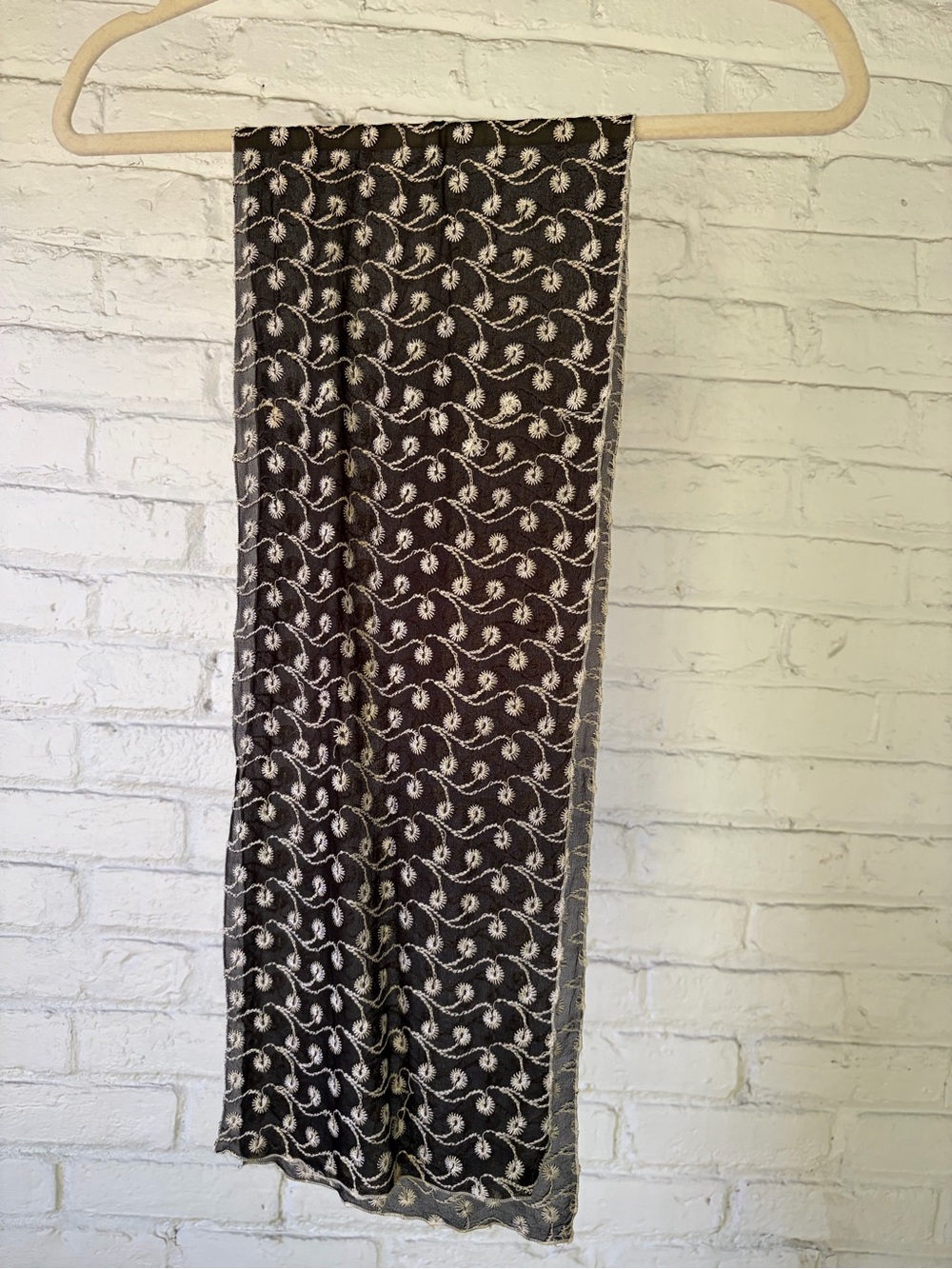 Embroidered Black Scarf with Paisley Motif